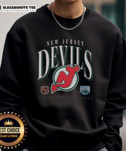 Vintage New Jersey Devils sweatshirt featuring a classic crease design, perfect for hockey fans and retro style enthusiasts.