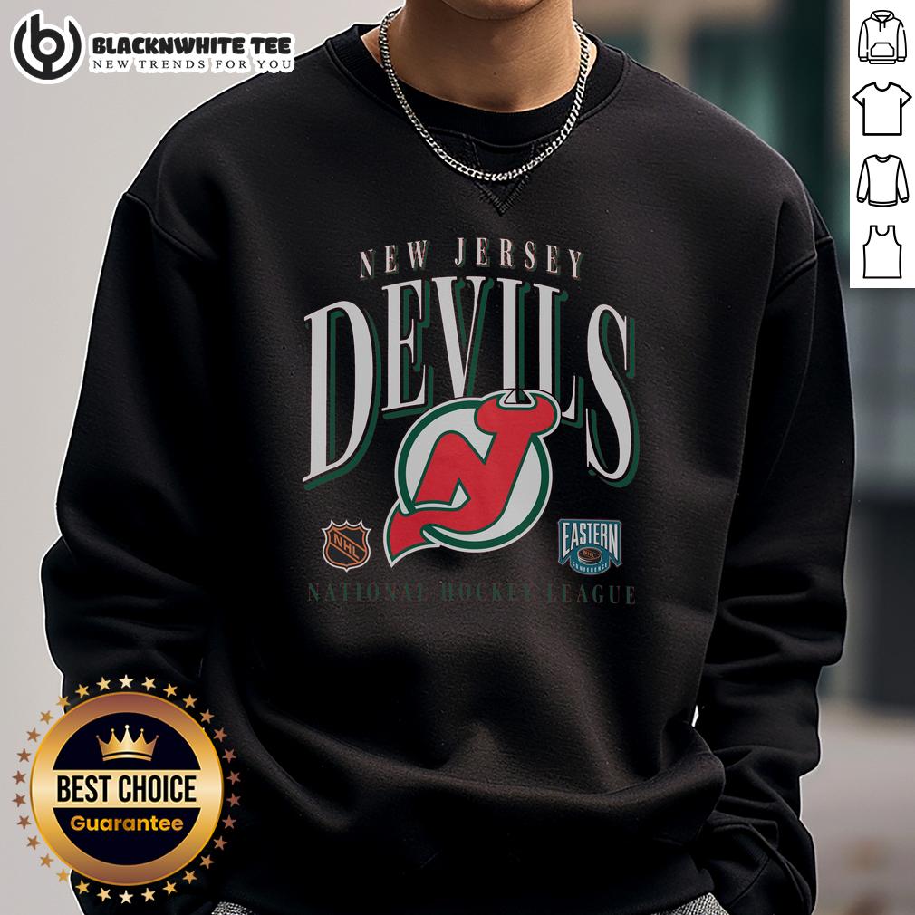 Top New Jersey Devils Vintage Crease Sweatshirt Vintage New Jersey Devils sweatshirt featuring a classic crease design, perfect for hockey fans and retro style enthusiasts.