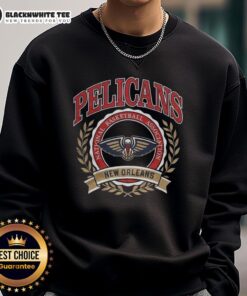 Alt Text: Retro sweatshirt featuring the New Orleans Pelicans NBA logo within a laurel wreath frame design.
