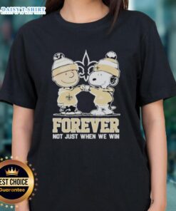 New Orleans Saints Charlie Brown and Snoopy Forever tee for ladies, showcasing team spirit and playful design.