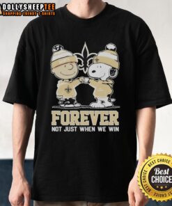 Alt Text: Top New Orleans Saints X Charlie Brown Vs Snoopy Forever T-Shirt design celebrating team spirit and fun.