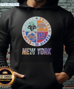 Alt Text: Mashup logo hoodie featuring New York Giants, Mets, Knicks, and Liberty - perfect for NYC sports fans.