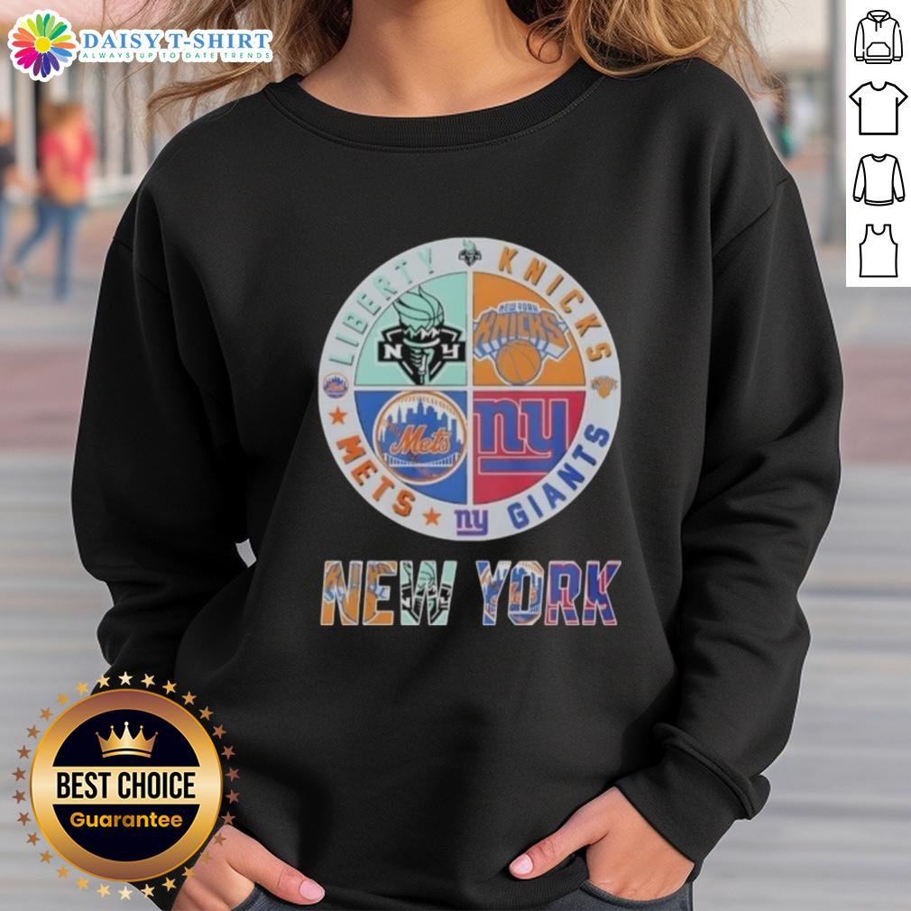 Top New York Giants New York Mets New York Knicks New York Libert Mashup Logo Sweatshirt Top New York Giants, Mets, Knicks, and Liberty mashup logo sweatshirt showcasing iconic NYC sports teams.