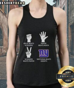 Trendy New York Giants tank top featuring 'Nothing Beats Rock, Scissors, Paper Beats Rock, Scissors Beats Paper' design.