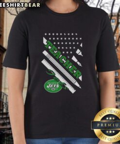 Top New York Jets Football X Teacher American Flag Ladies Tee - stylish women's shirt for NFL fans and teachers.