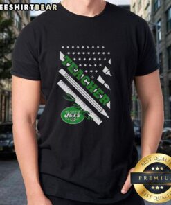 Top New York Jets Football X Teacher American Flag T-Shirt featuring a patriotic design, perfect for fans and educators alike.