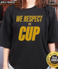 Alt Text: Top New York Knicks 2025 Cup Champions women's tee showcasing 'We Respect The Cup' design in vibrant colors.