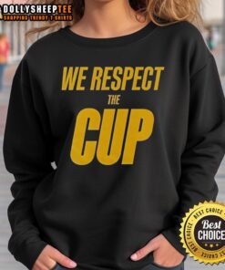 New York Knicks 2025 Cup Champions sweatshirt featuring 'We Respect The Cup' design in team colors.