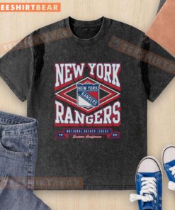 Top New York Rangers Heater Washed T-Shirt featuring vibrant team colors and logo, perfect for fans and casual wear.