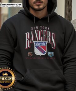 Vintage New York Rangers Crease Hoodie featuring team colors and logo, perfect for fans and stylish winter wear.