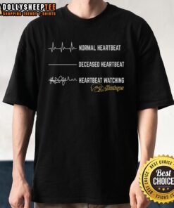 Top Normal Heartbeat and Deceased Heartbeat graphic on Iowa Hawkeyes T-Shirt, perfect for fans of heart health awareness.