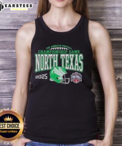 Top North Texas Mean Green 2025 AAC Football Championship Bound tank top featuring team colors and logo.