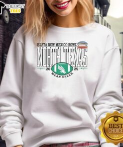 Alt Text: Top North Texas Mean Green 2025 Isleta New Mexico Bowl logo sweatshirt featuring vibrant team colors and design.
