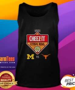 Top official Michigan Wolverines vs Texas Longhorns 2025 Cheez-It Citrus Bowl tank top at Camping World Stadium.