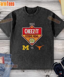 Official 2025 Cheez-It Citrus Bowl T-shirt featuring Michigan Wolverines vs Texas Longhorns at Camping World Stadium.