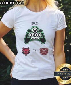 Top Official Missouri State vs. Arkansas State 2025 Xbox Bowl Ladies Tee featuring vibrant team colors and logos.