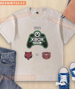 Top Official Missouri State vs. Arkansas State 2025 Xbox Bowl washed t-shirt showcasing vibrant team logos and design.