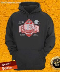 Top Ohio State Buckeyes Cotton Bowl 2025 CFP Quarterfinal black hoodie displayed on a mannequin against a neutral background.
