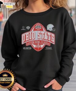 Ohio State Buckeyes 2025 Cotton Bowl CFP Quarterfinal black sweatshirt featuring team logo and stylish design.