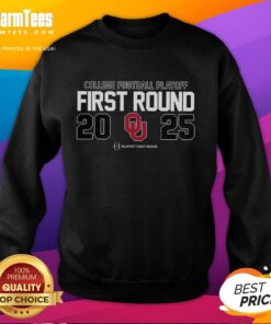 Oklahoma Sooners NCAA 2025 College Football Playoff First Round logo sweatshirt featuring team colors and design.