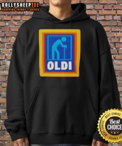 Top OLDI Senior Aldi Logo Parody Hoodie design featuring a playful twist on the classic Aldi logo for seniors.