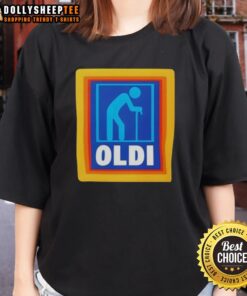 Top OLDI Senior Aldi logo parody ladies tee featuring a playful design for stylish seniors. Perfect for casual wear.