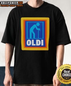 Top Oldi Senior Aldi Logo Parody T-Shirt featuring a humorous twist on the classic Aldi logo design.