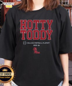 Alt Text: Top Ole Miss Football 2025 CFP Team Slogan Ladies Tee featuring bold graphics and team colors for passionate fans.