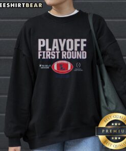 Top Ole Miss Rebels 2025 CFP First Round Winner Sweatshirt in navy blue, featuring bold team graphics and cozy design.