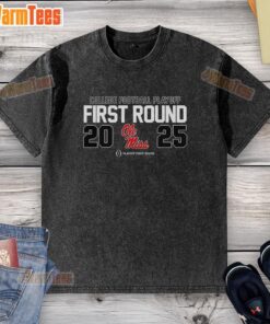 Top Ole Miss Rebels NCAA 2025 College Football Playoff First Round logo on a washed t-shirt, perfect for fans.