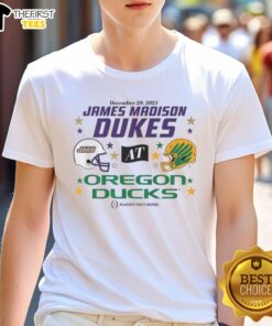 2025 CFP first round matchup T-shirt featuring Oregon Ducks and JMU Dukes logos, perfect for college football fans.