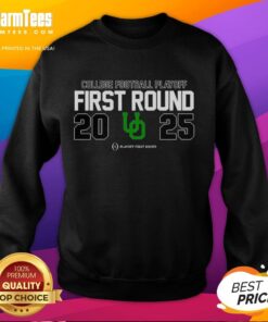 Top Oregon Ducks NCAA 2025 College Football Playoff First Round logo sweatshirt featuring vibrant team colors and design.