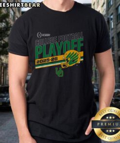 Top Oregon Football 2025 CFP Stripe T-Shirt featuring team colors and logo, perfect for fans supporting the Ducks.