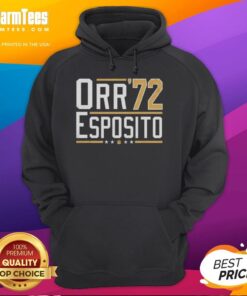 Top Orr Esposito 72 Bobby Orr Bruins Legends Hoodie featuring classic team colors and iconic player graphics.
