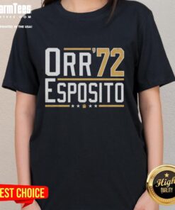 Top Orr Esposito 72 Bobby Orr Bruins Legends Ladies Tee featuring iconic hockey graphics and a stylish fit for fans.