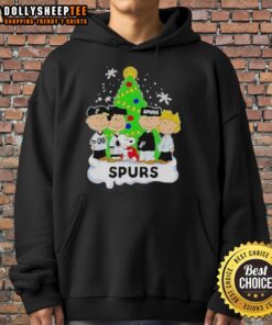 Alt Text: Top Peanuts Comic Christmas Tree on San Antonio Spurs Graphic Hoodie, perfect for holiday sports fans.