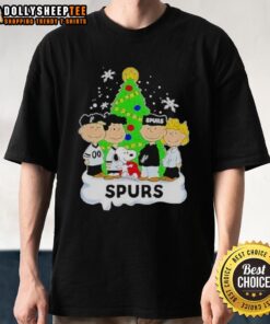 Alt Text: Top Peanuts Comic Christmas Tree on San Antonio Spurs Graphic T-Shirt, featuring festive design and team spirit.