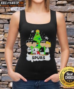 Alt Text: Top Peanuts Comic Christmas Tree graphic tank top featuring San Antonio Spurs design for festive sports fans.