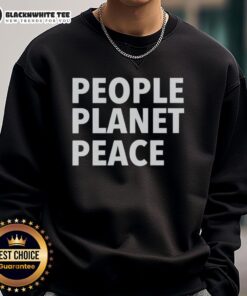 Top People Planet Peace Sweatshirt in soft fabric, featuring a vibrant design promoting sustainability and harmony.