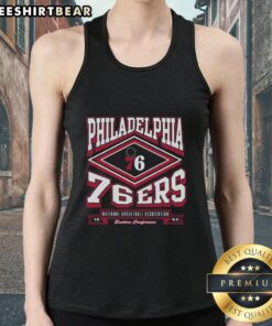 Alt Text: Stylish Top Philadelphia 76ers Heater Tank Top featuring team colors and logo, perfect for game day wear.