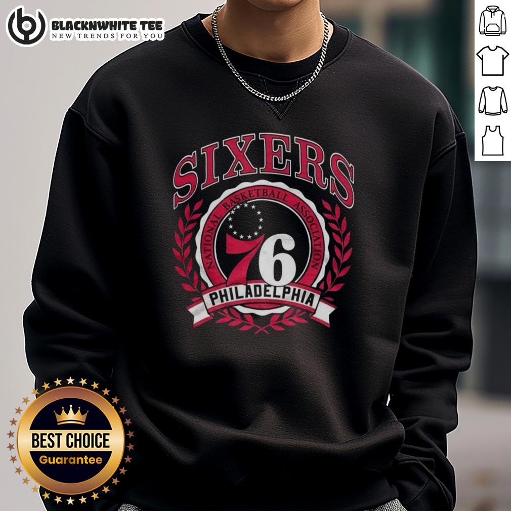 Top Philadelphia 76ers National Basketball Association Logo Laurel Wreath Frame Retro Sweatshirt Retro Philadelphia 76ers sweatshirt featuring NBA logo and laurel wreath frame design, perfect for fans.