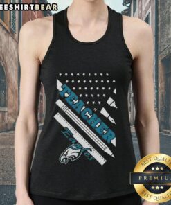 Top Philadelphia Eagles Football X Teacher American Flag Tank Top featuring a stylish design for fans and educators.