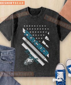 Alt Text: Top Philadelphia Eagles Football X Teacher American Flag Washed T-Shirt in vibrant colors, perfect for fans.