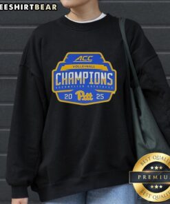 Alt Text: Top Pitt Panthers 2025 ACC Volleyball Champions sweatshirt in navy blue with team logo and championship design.