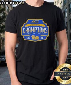 Top Pitt Panthers 2025 ACC Volleyball Champions T-Shirt featuring team colors and logo, perfect for fans and supporters.