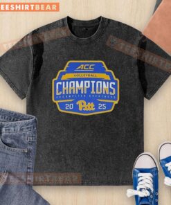 Top Pitt Panthers 2025 ACC Volleyball Champions washed t-shirt featuring team colors and logo, perfect for fans.