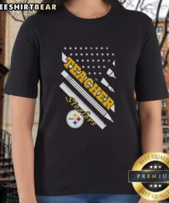 Top Pittsburgh Steelers Football X Teacher American Flag Ladies Tee featuring a stylish design for fans and educators.