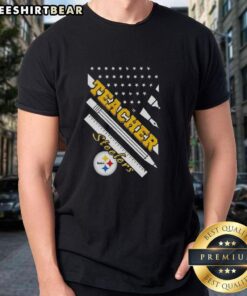Top Pittsburgh Steelers Football X Teacher American Flag T-Shirt featuring a bold design for proud fans and educators.