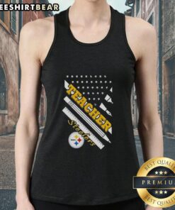 Top Pittsburgh Steelers football X Teacher American flag tank top featuring team colors and patriotic design.