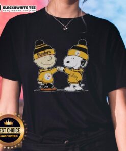 Top Pittsburgh Steelers Snoopy and Charlie Brown Best Friends Ladies Tee featuring vibrant graphics for fans.